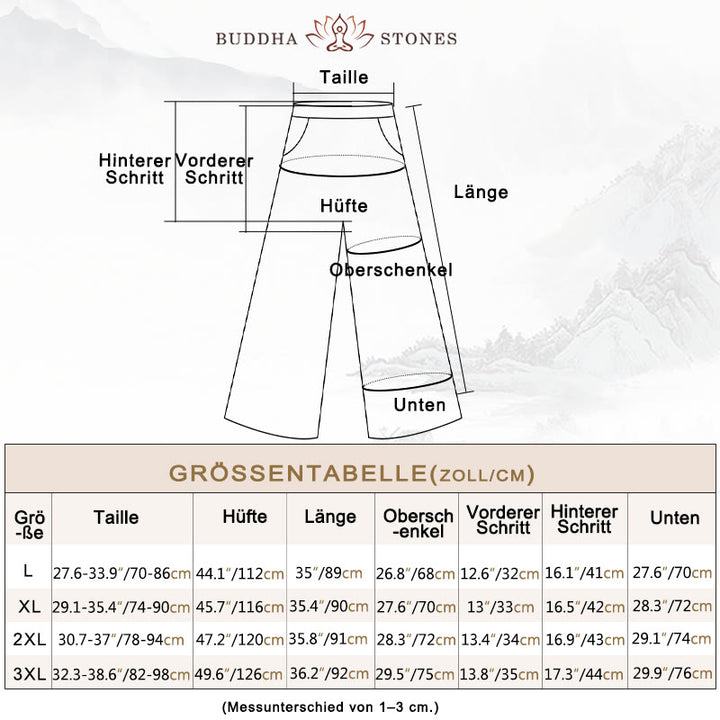 Buddha Stones Lässige, einfarbige Hose aus Baumwollleinen mit weitem Bein und Taschen für Damen - image 6