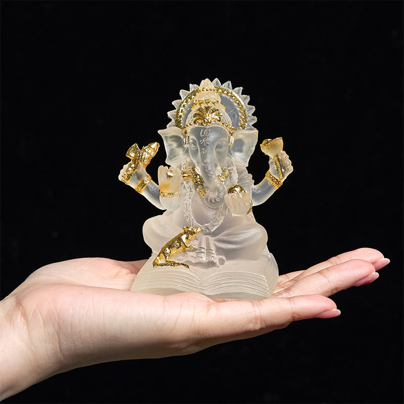 Buddha Stones, transparent, weiß, Ganesh, Ganpati, Elefanten-Statue, Schutz, Heimdekoration aus Kunstharz