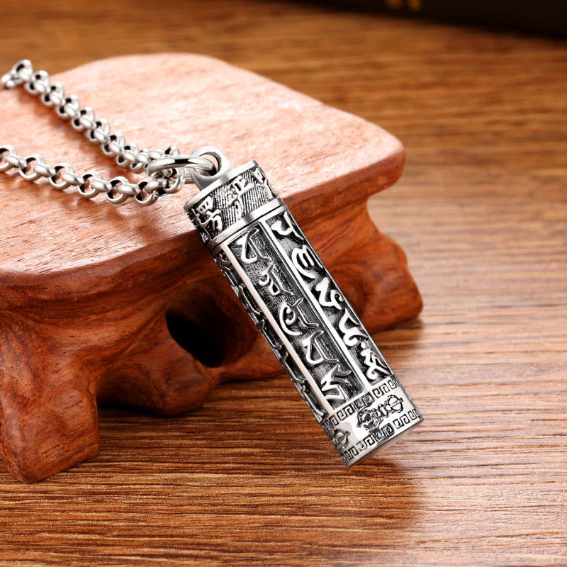 Buddha Stones, tibetischer Om Mani Padme Hum, verkupfertes Silber, Shurangama, Mantra, Vajra-Muster, Friedens-Halskettenanhänger - Silbrig - image 1