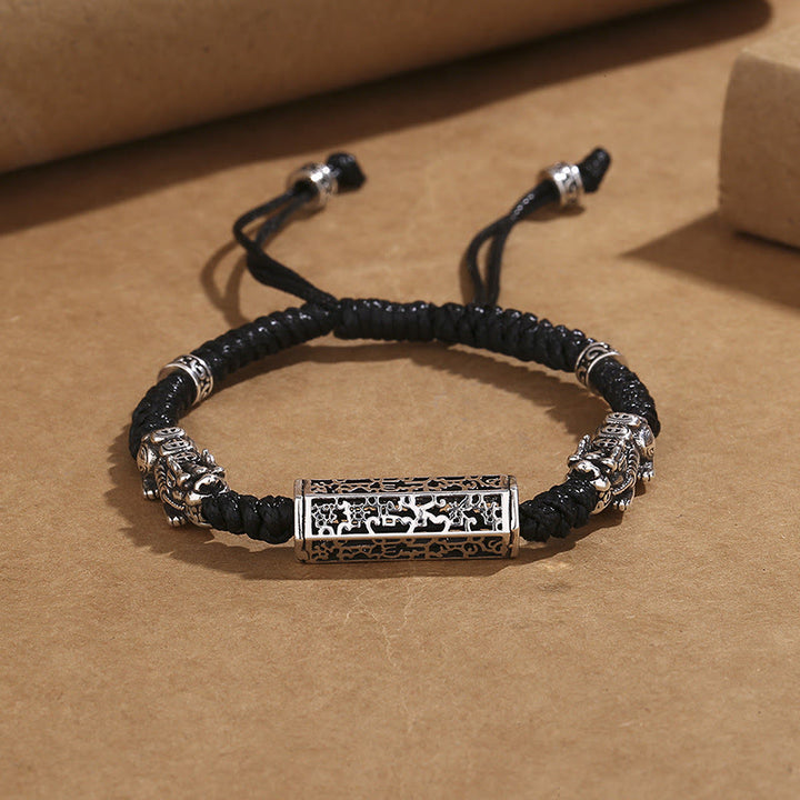 Buddha Stones, tibetische schwarze Schnur, Kupfer, Om Mani Padme Hum Pixiu Schutz, geflochtenes Armband