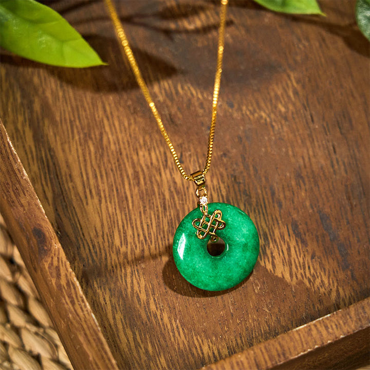 Buddha Stones Natürliche Cyan Jade Frieden Schnalle Chinesischen knoten Erfolg Halskette Anhänger