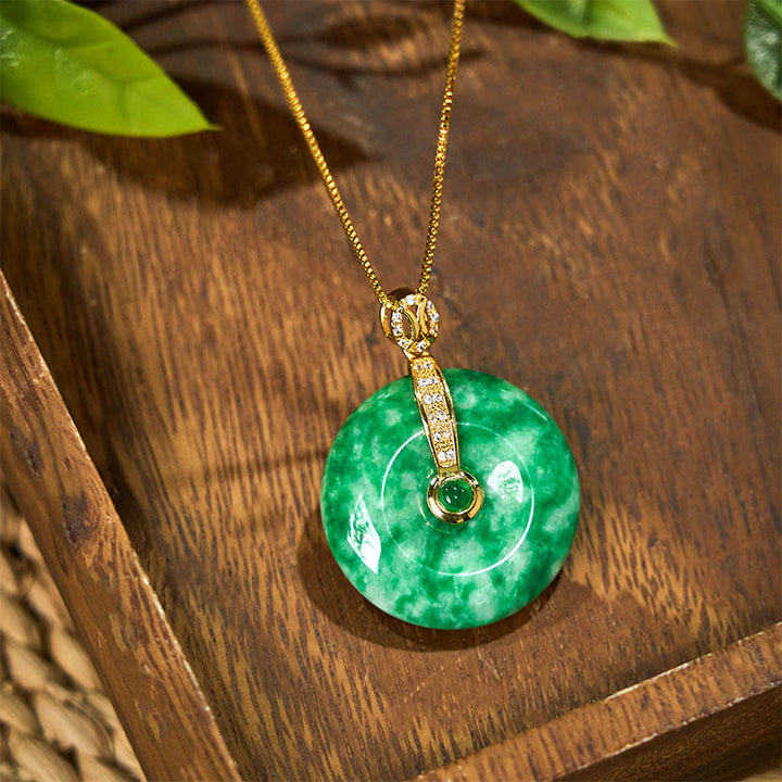 Buddha Stones Natürliche Cyan Jade Peace Schnalle Heilung Halskette Anhänger