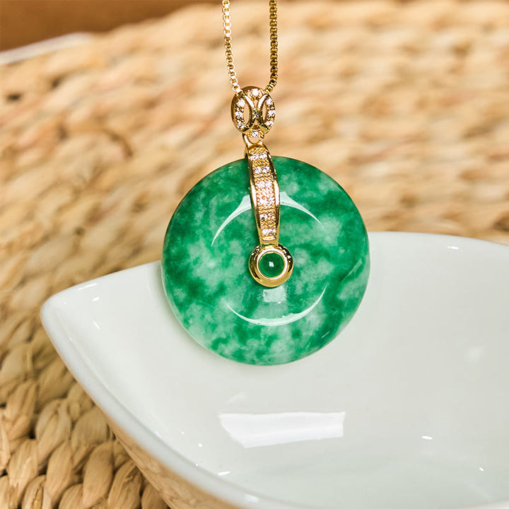 Buddha Stones Natürliche Cyan Jade Peace Schnalle Heilung Halskette Anhänger