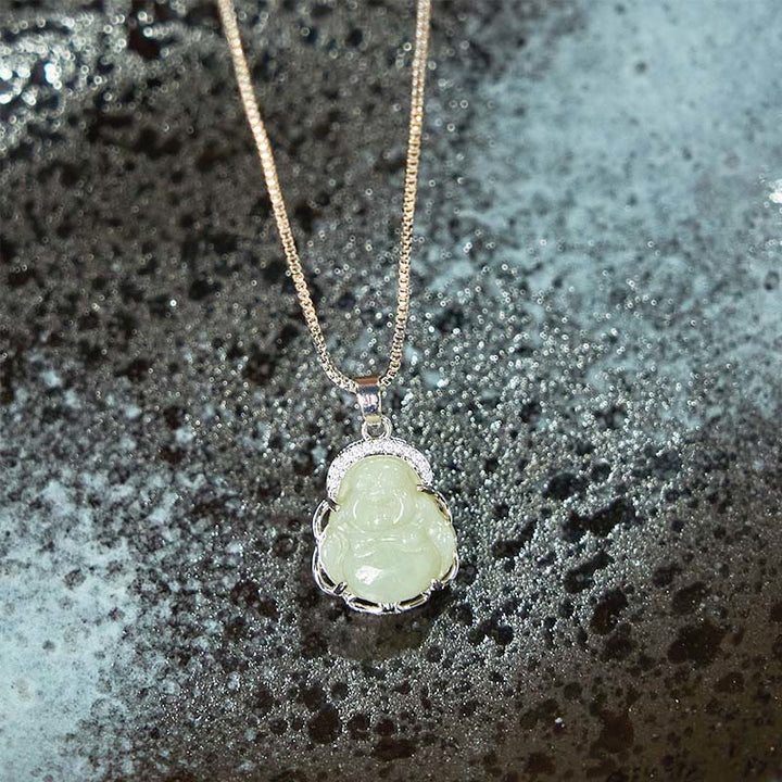 Buddha Stones Halskette mit Anhänger aus natürlicher Hetian-Jade mit lachendem Buddha-Überfluss - image 5