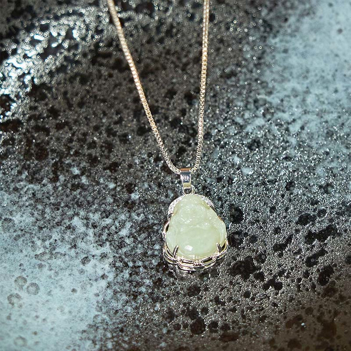 Buddha Stones Halskette mit Anhänger aus natürlicher Hetian-Jade mit lachendem Buddha-Überfluss - image 6