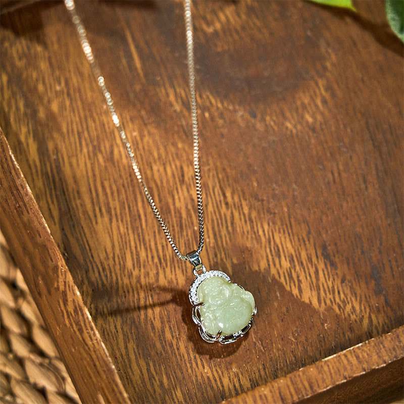 Buddha Stones Halskette mit Anhänger aus natürlicher Hetian-Jade mit lachendem Buddha-Überfluss - image 2