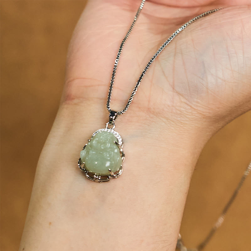 Buddha Stones Halskette mit Anhänger aus natürlicher Hetian-Jade mit lachendem Buddha-Überfluss - image 4