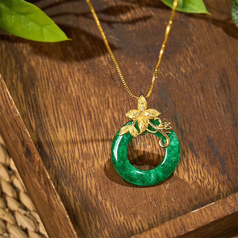 Buddha Stones Cyan Jade Frieden Schnalle Legierung Blume Heilung Glück Halskette Anhänger
