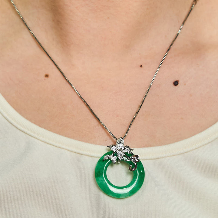 Buddha Stones Cyan Jade Frieden Schnalle Legierung Blume Heilung Glück Halskette Anhänger