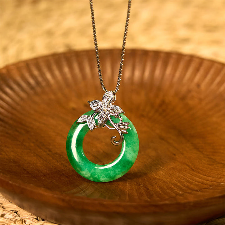 Buddha Stones Cyan Jade Frieden Schnalle Legierung Blume Heilung Glück Halskette Anhänger