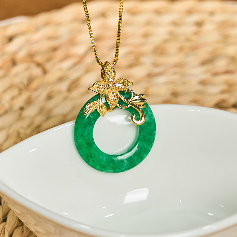 Buddha Stones Cyan Jade Frieden Schnalle Legierung Blume Heilung Glück Halskette Anhänger