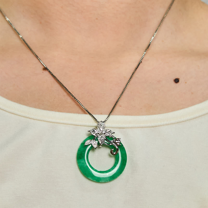 Buddha Stones Cyan Jade Frieden Schnalle Legierung Blume Heilung Glück Halskette Anhänger