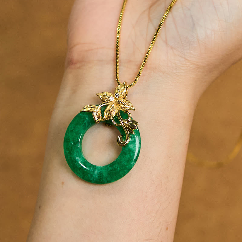 Buddha Stones Cyan Jade Frieden Schnalle Legierung Blume Heilung Glück Halskette Anhänger