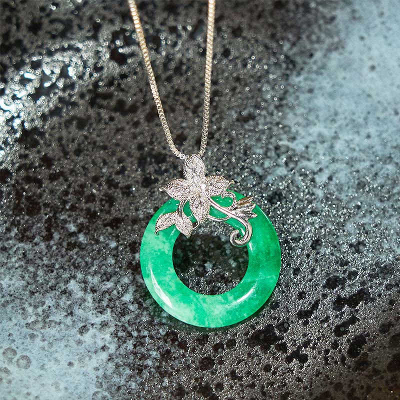 Buddha Stones Cyan Jade Frieden Schnalle Legierung Blume Heilung Glück Halskette Anhänger