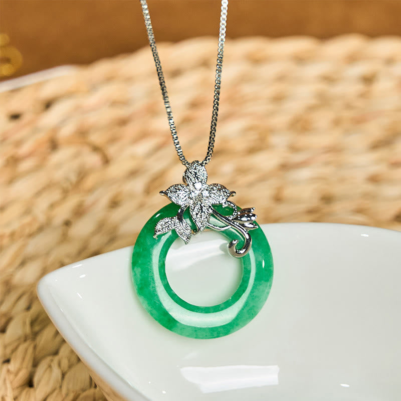 Buddha Stones Cyan Jade Frieden Schnalle Legierung Blume Heilung Glück Halskette Anhänger