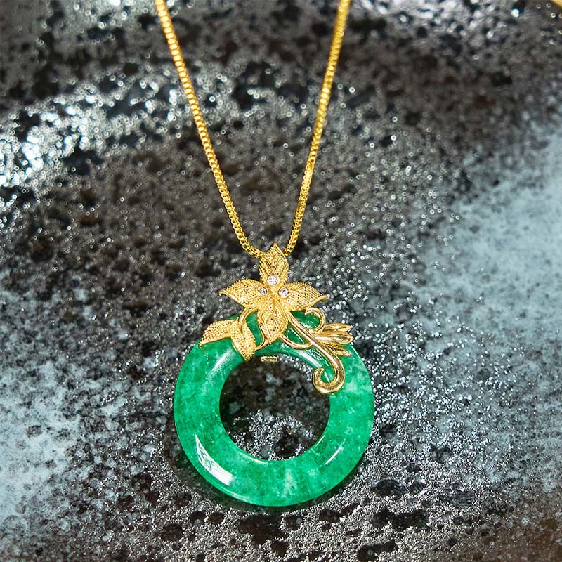 Buddha Stones Cyan Jade Frieden Schnalle Legierung Blume Heilung Glück Halskette Anhänger