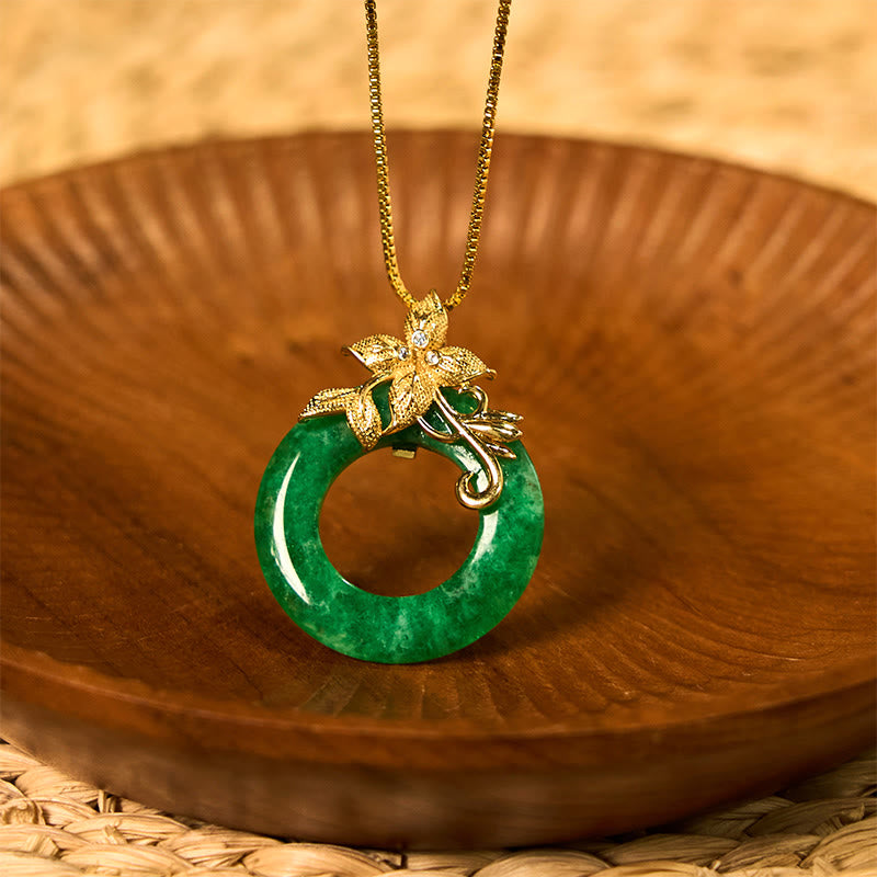 Buddha Stones Cyan Jade Frieden Schnalle Legierung Blume Heilung Glück Halskette Anhänger
