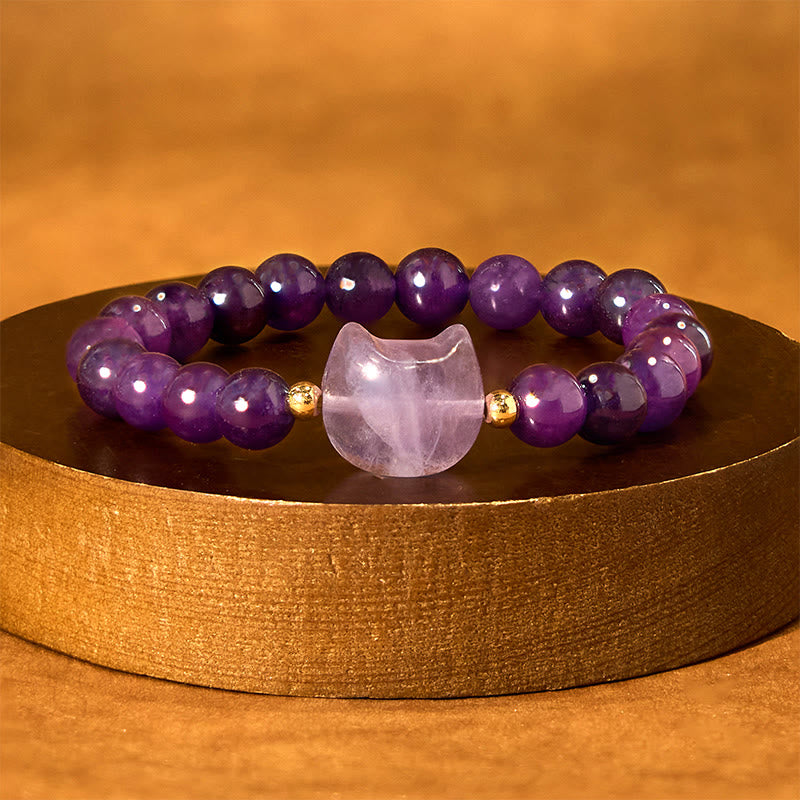 Buddha Stones Amethyst Grüner Aventurin Rosenquarz Fluorit Katzenkopf Balance Glück Armband - image 2