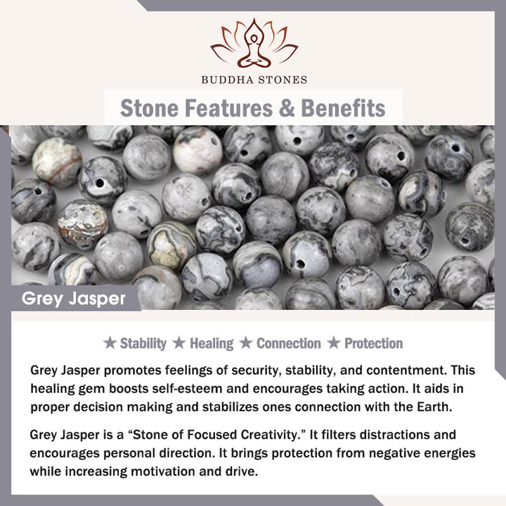 Buddha Stones, natürlicher grauer Jaspis, Kambamba-Jaspis, Om Mani Padme Hum, formloses Buddha-Heilarmband - image 9