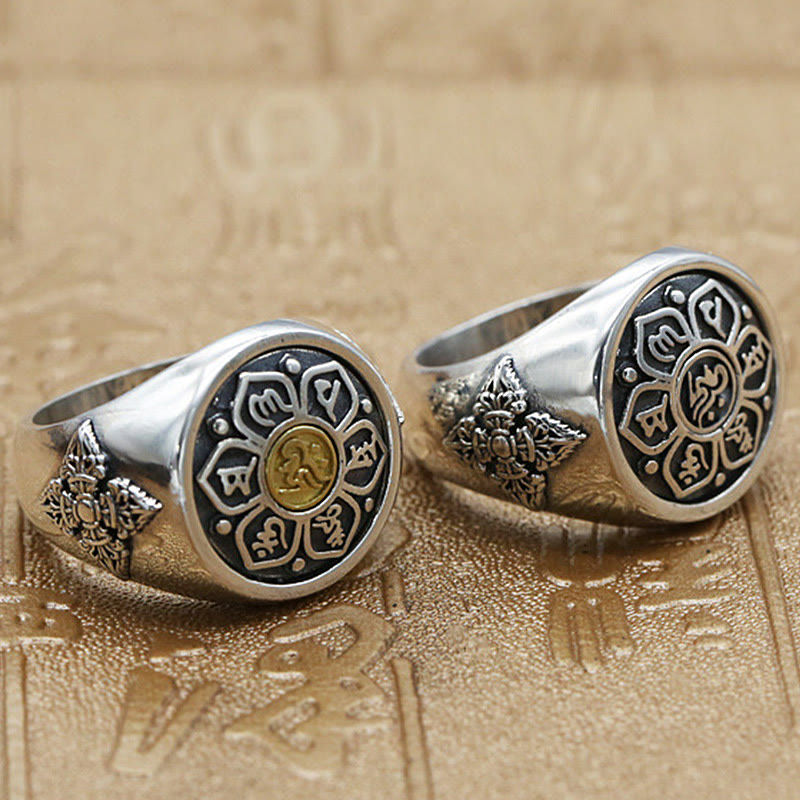 Buddha Stones Tibetischen Om Mani Padme Hum Vajra Muster Kupfer Fokus Drehbare Ring