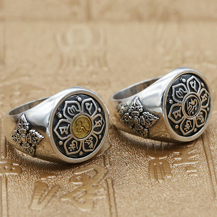 Buddha Stones Tibetischen Om Mani Padme Hum Vajra Muster Kupfer Fokus Drehbare Ring