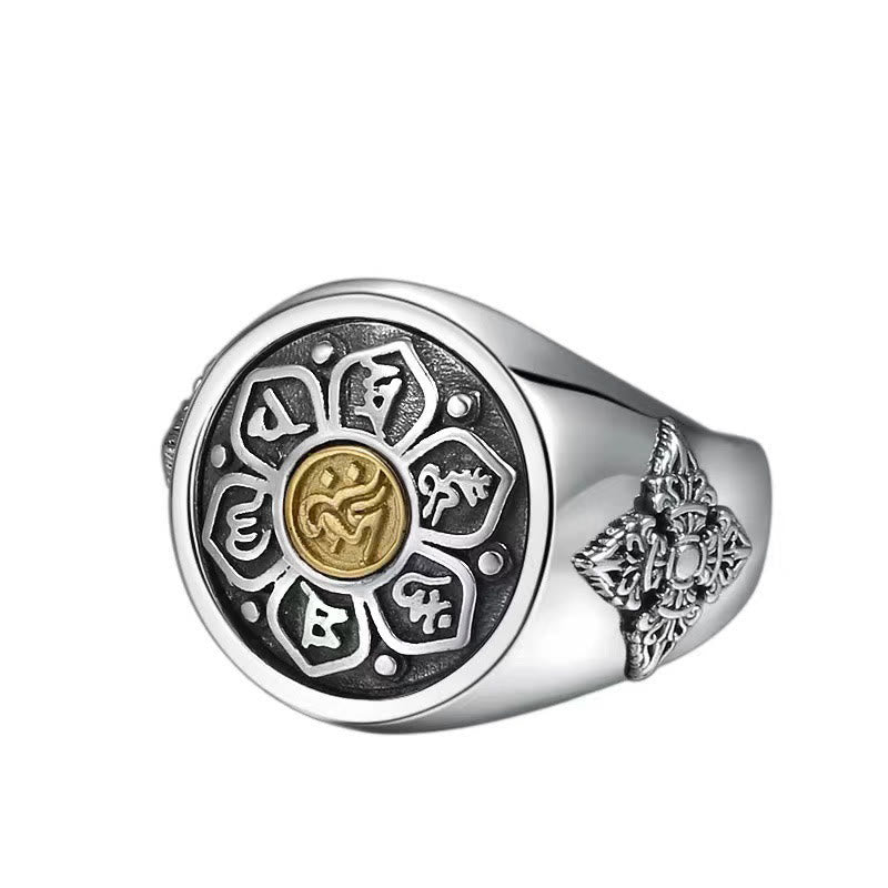 Buddha Stones Tibetischen Om Mani Padme Hum Vajra Muster Kupfer Fokus Drehbare Ring