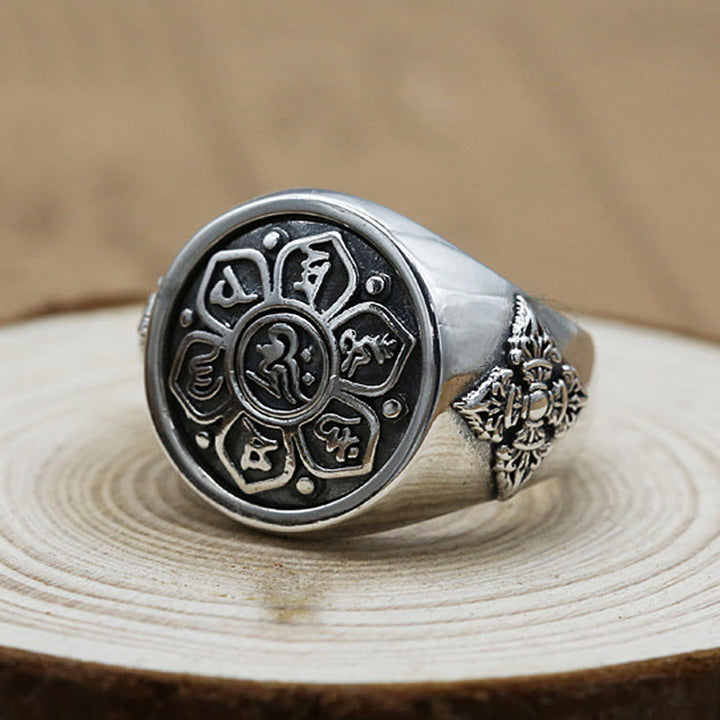 Buddha Stones Tibetischen Om Mani Padme Hum Vajra Muster Kupfer Fokus Drehbare Ring