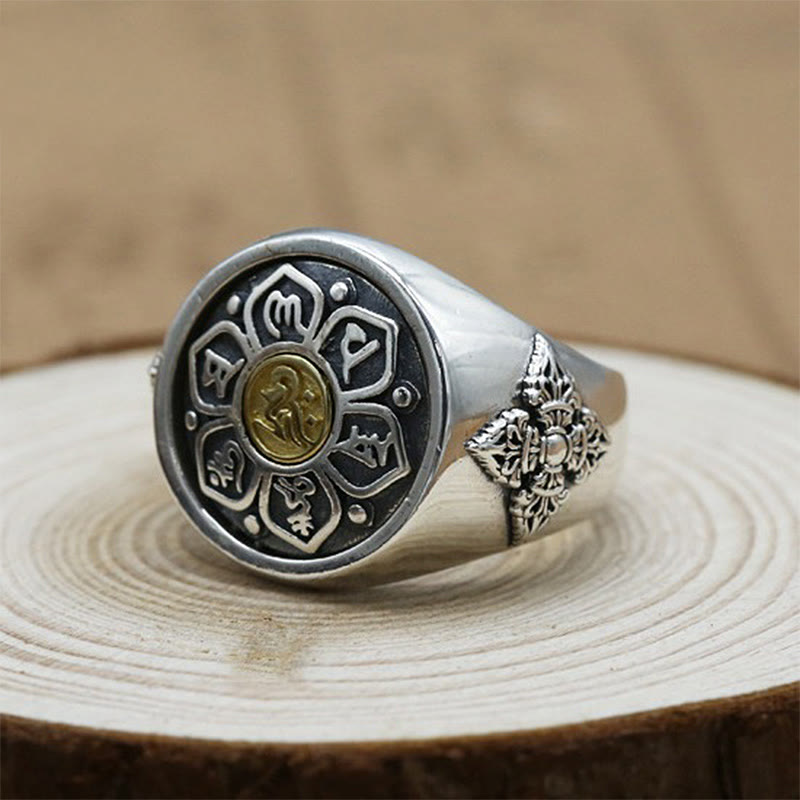 Buddha Stones Tibetischen Om Mani Padme Hum Vajra Muster Kupfer Fokus Drehbare Ring