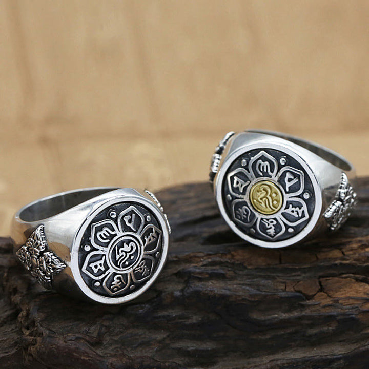 Buddha Stones Tibetischen Om Mani Padme Hum Vajra Muster Kupfer Fokus Drehbare Ring