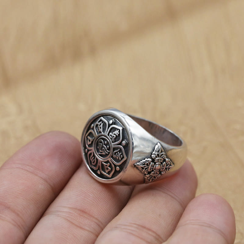 Buddha Stones Tibetischen Om Mani Padme Hum Vajra Muster Kupfer Fokus Drehbare Ring