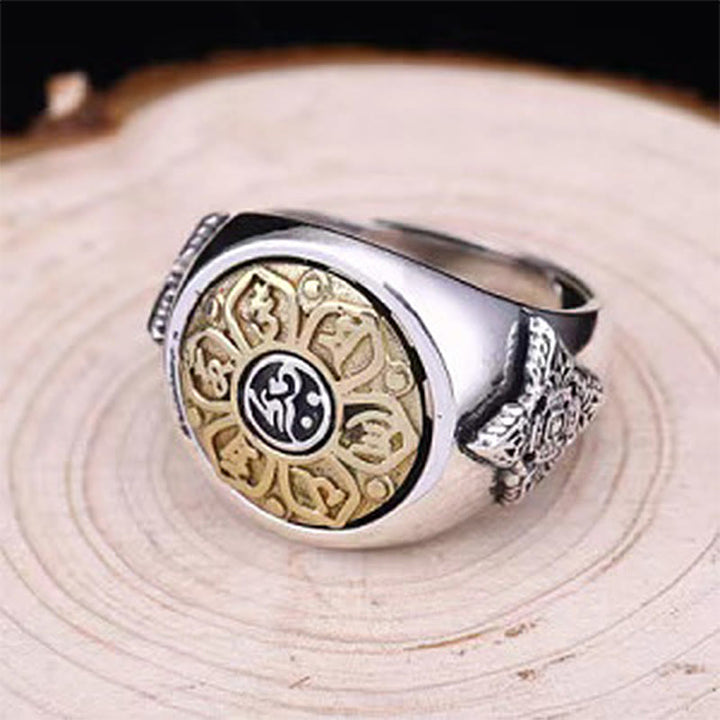 Buddha Stones Tibetischen Om Mani Padme Hum Vajra Muster Kupfer Fokus Drehbare Ring