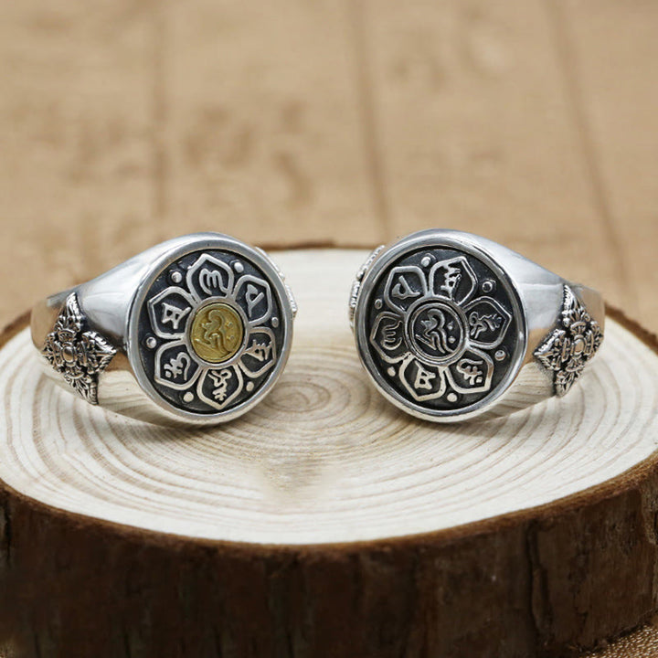 Buddha Stones Tibetischen Om Mani Padme Hum Vajra Muster Kupfer Fokus Drehbare Ring