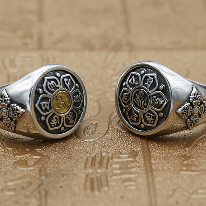 Buddha Stones Tibetischen Om Mani Padme Hum Vajra Muster Kupfer Fokus Drehbare Ring