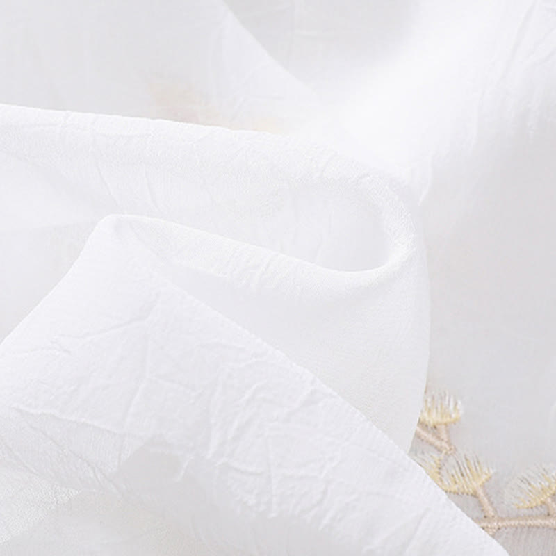 Buddha Stones Stickerei Pflanzen Blume Halbarm Plain Frosch-Knopf Stehkragen Damen Shirt