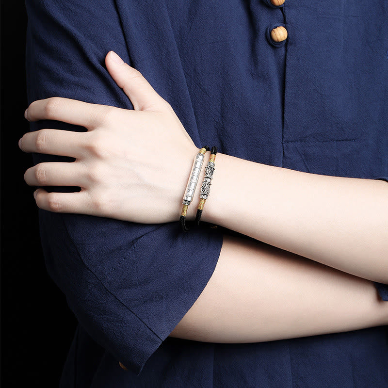 Buddha Stones Drachenknoten Sterling Silber Om Mani Padme Hum Doppeltes handgewebtes Armband - image 3