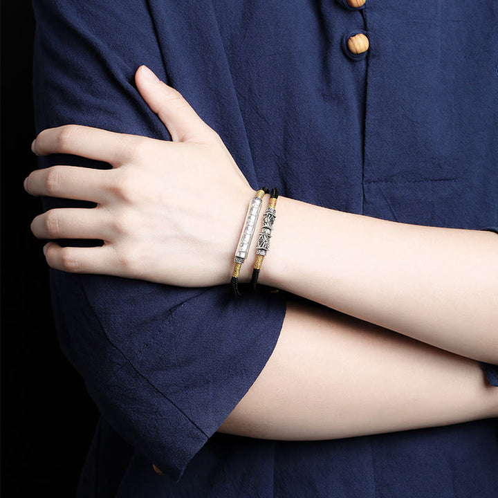 Buddha Stones Drachenknoten Sterling Silber Om Mani Padme Hum Doppeltes handgewebtes Armband - image 3