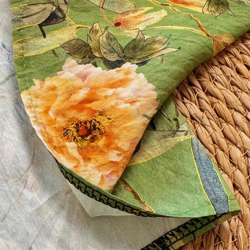 Buddha Stones Lässiges, lockeres Print-Blütenblatt-Damen-T-Shirt mit Rundhalsausschnitt und halblangen Ärmeln aus Polyester