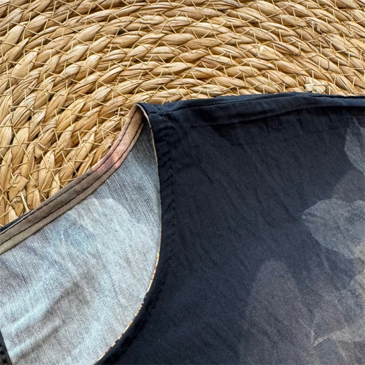 Buddha Stones Lässiges, lockeres, bedrucktes Blumen-/Blatt-T-Shirt für Damen mit Rundhalsausschnitt und halblangen Ärmeln aus Polyester