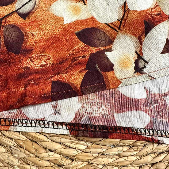 Buddha Stones Lässiges bedrucktes Blattpflanzen-T-Shirt für Damen mit Rundhalsausschnitt und halblangen Ärmeln aus Polyester