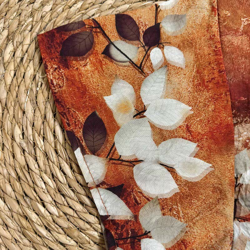 Buddha Stones Lässiges bedrucktes Blattpflanzen-T-Shirt für Damen mit Rundhalsausschnitt und halblangen Ärmeln aus Polyester