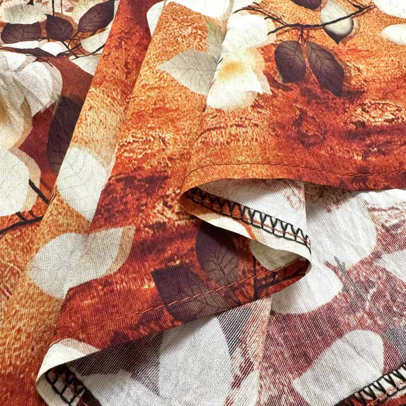 Buddha Stones Lässiges bedrucktes Blattpflanzen-T-Shirt für Damen mit Rundhalsausschnitt und halblangen Ärmeln aus Polyester