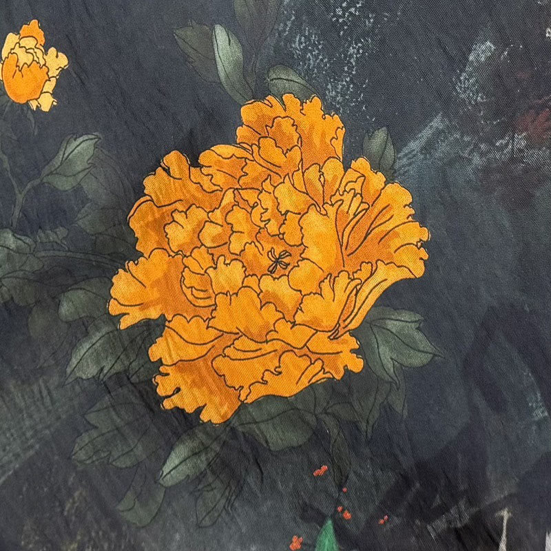 Buddha Stones Lässig bedrucktes, glückverheißendes Wolkenmuster, verschiedene Blütenblätter, Damen-T-Shirt mit Rundhalsausschnitt und halblangen Ärmeln aus Polyester