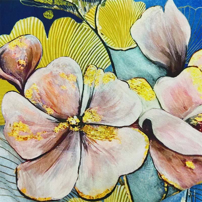 Buddha Stones Lässiges Blumenblätter-Feder-Damen-T-Shirt mit Rundhalsausschnitt und halblangen Ärmeln aus Polyester