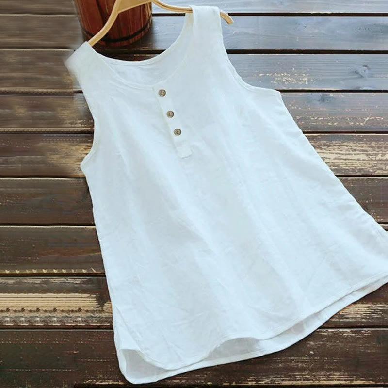 Buddha Stones Sommer Reine Farbe Rundhalsausschnitt Knopf Damen Weste Weste - Weiß - US16, UK/AU20,EU48 (5XL) - image 1