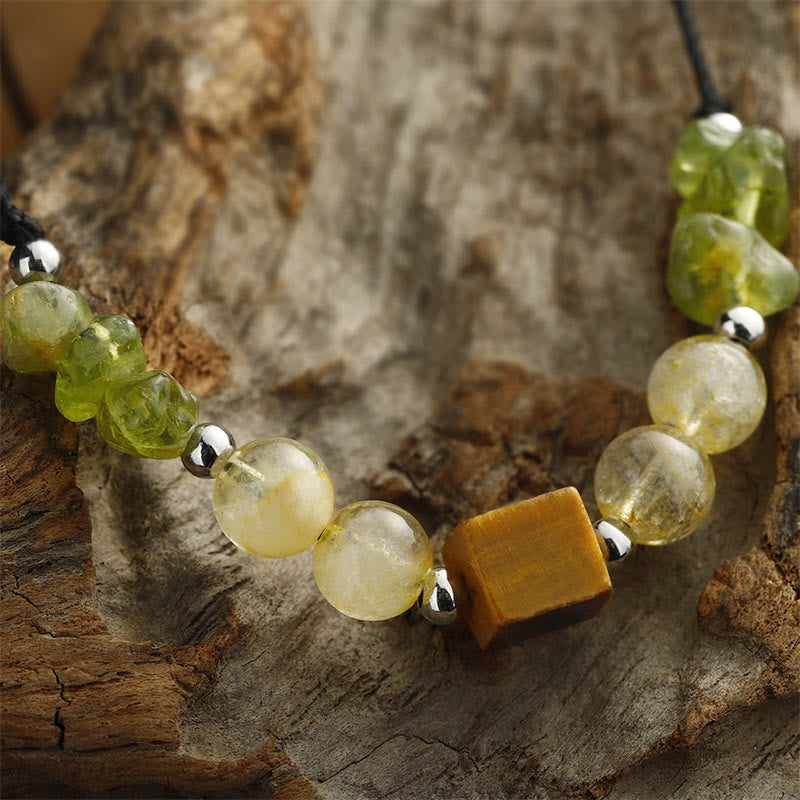 Buddha Stones Find Your Joy Peridot Citrin Tigerauge Peace Rope Armband