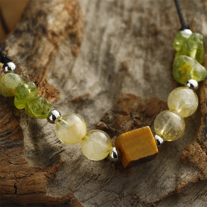 Buddha Stones Find Your Joy Peridot Citrin Tigerauge Peace Rope Armband