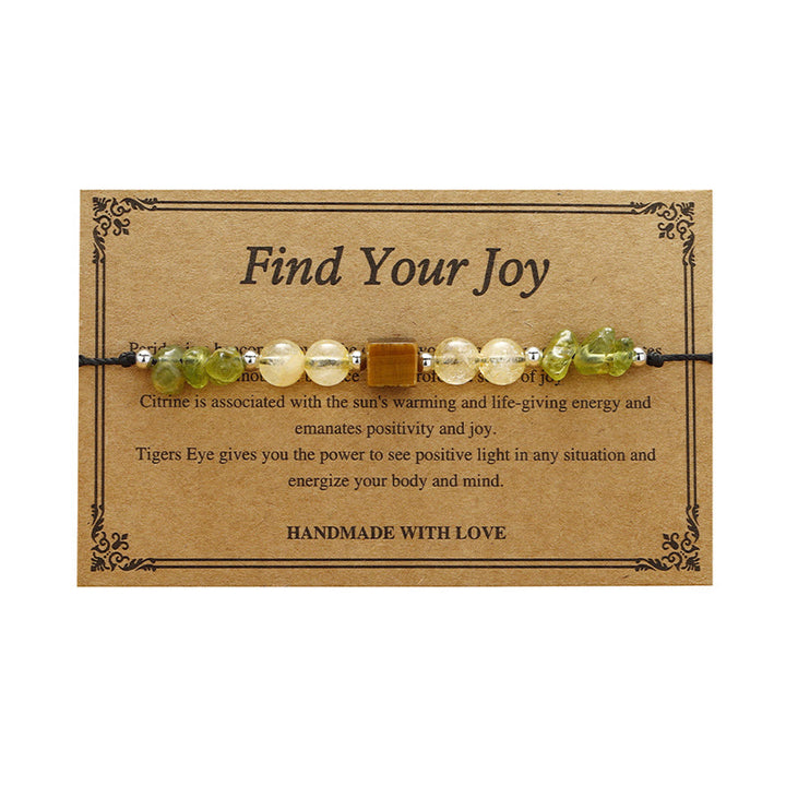 Buddha Stones Find Your Joy Peridot Citrin Tigerauge Peace Rope Armband