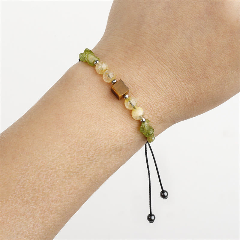 Buddha Stones Find Your Joy Peridot Citrin Tigerauge Peace Rope Armband