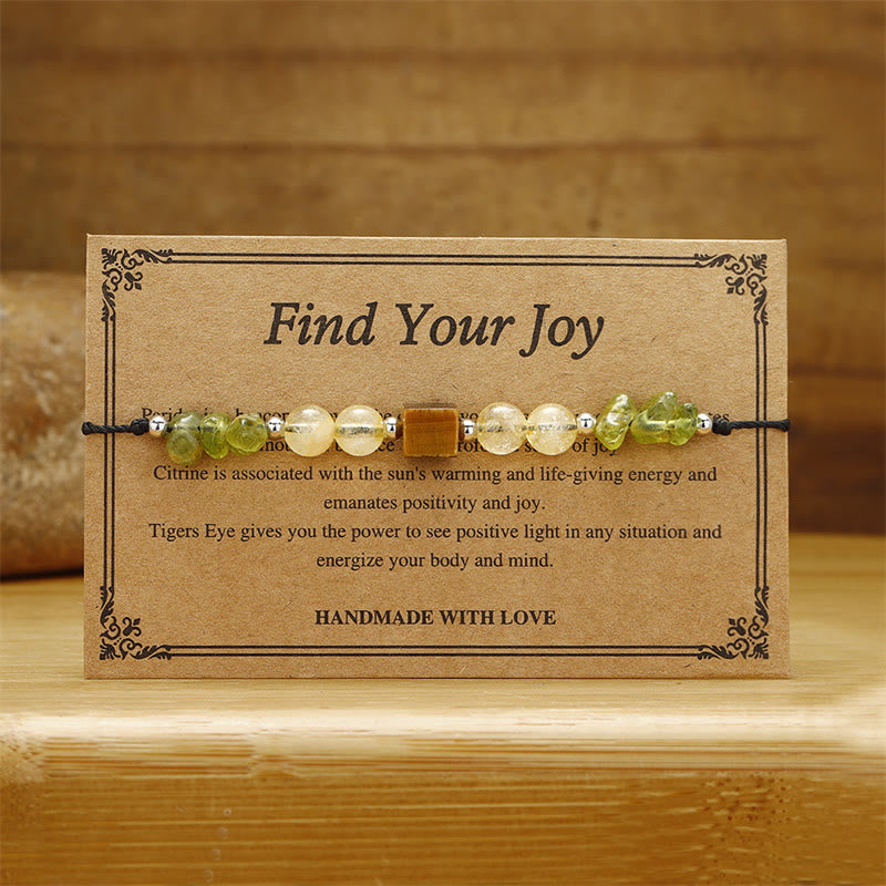 Buddha Stones Find Your Joy Peridot Citrin Tigerauge Peace Rope Armband