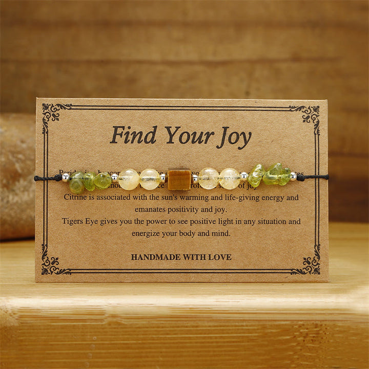 Buddha Stones Find Your Joy Peridot Citrin Tigerauge Peace Rope Armband